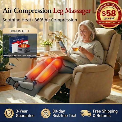 Heat Therapy Air Compression Leg Massager, 6 Modes, 3 Intensities for Foot, Calf & Leg Relief