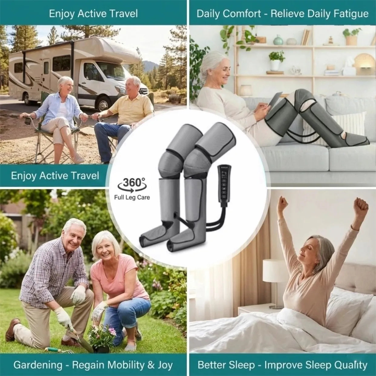 Heat Therapy Air Compression Leg Massager, 6 Modes, 3 Intensities for Foot, Calf & Leg Relief