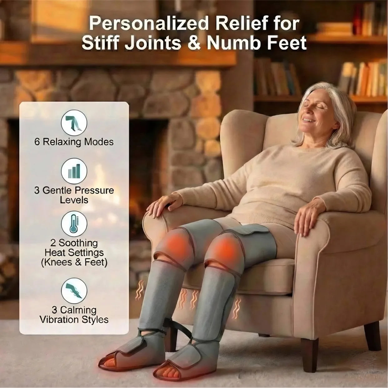 Heat Therapy Air Compression Leg Massager, 6 Modes, 3 Intensities for Foot, Calf & Leg Relief