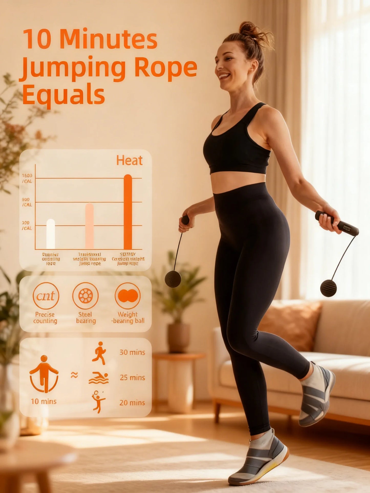 Cordless Jump Rope with Counter, LCD Display & Weighted Ball