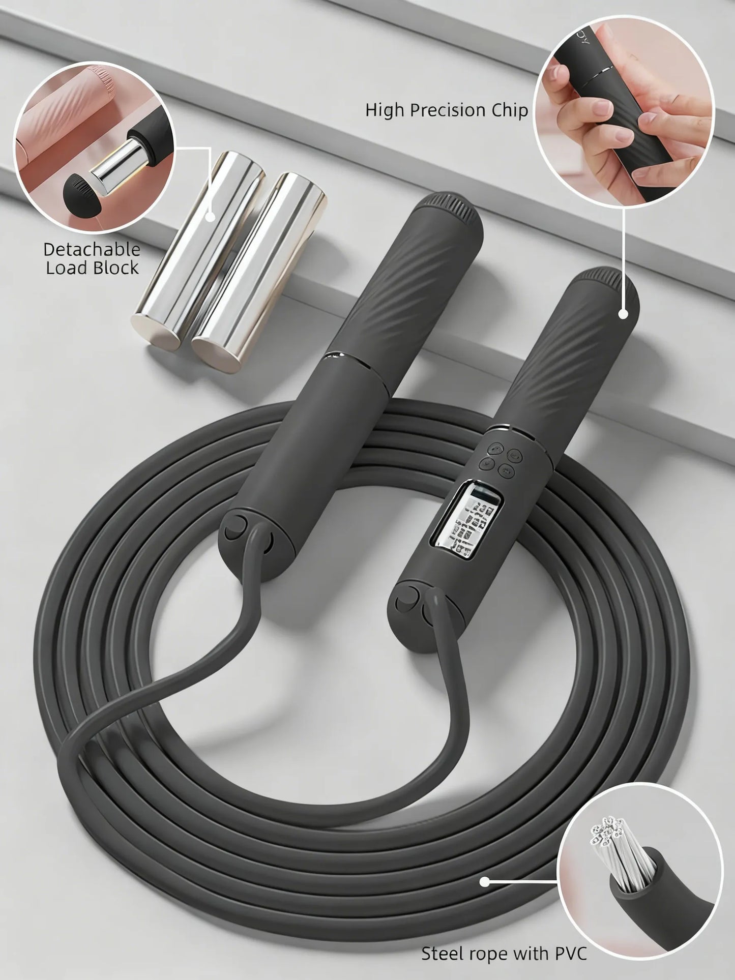 Cordless Jump Rope with Counter, LCD Display & Weighted Ball