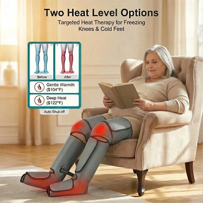 Heat Therapy Air Compression Leg Massager, 6 Modes, 3 Intensities for Foot, Calf & Leg Relief
