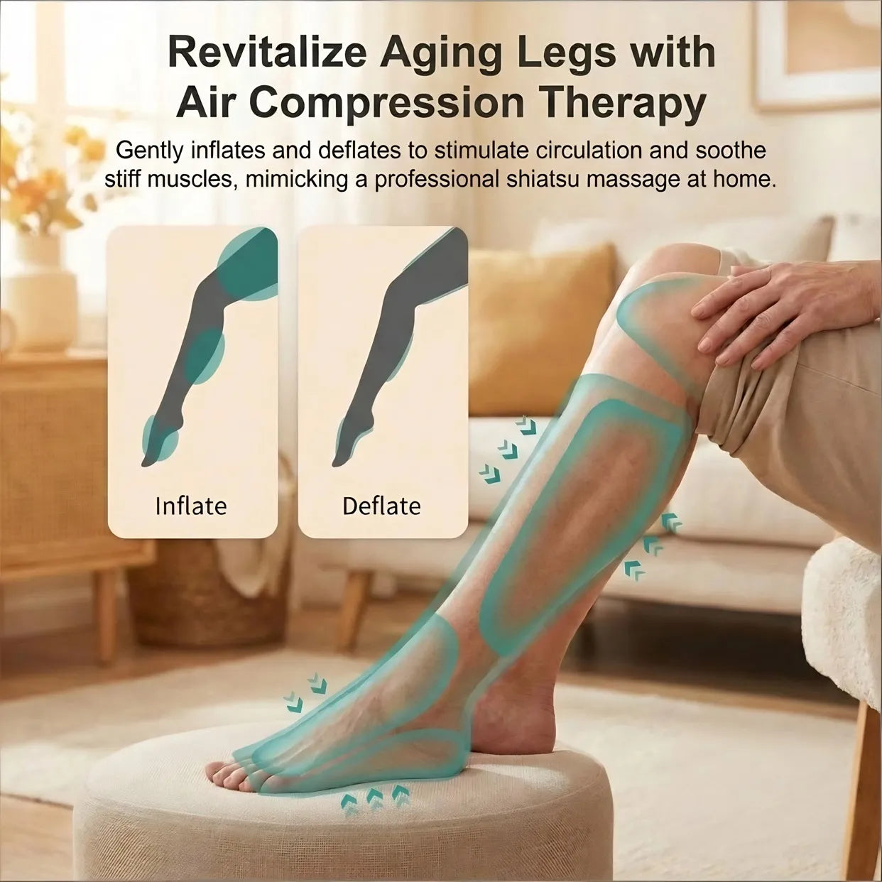 Heat Therapy Air Compression Leg Massager, 6 Modes, 3 Intensities for Foot, Calf & Leg Relief