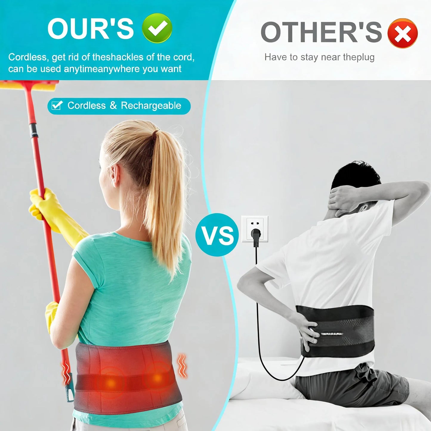 3-in-1 Cordless Heating Pad: Heat Therapy, Massage & Lumbar Support